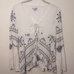 BP Boho Emboridered Bell Sleeve Top - Small